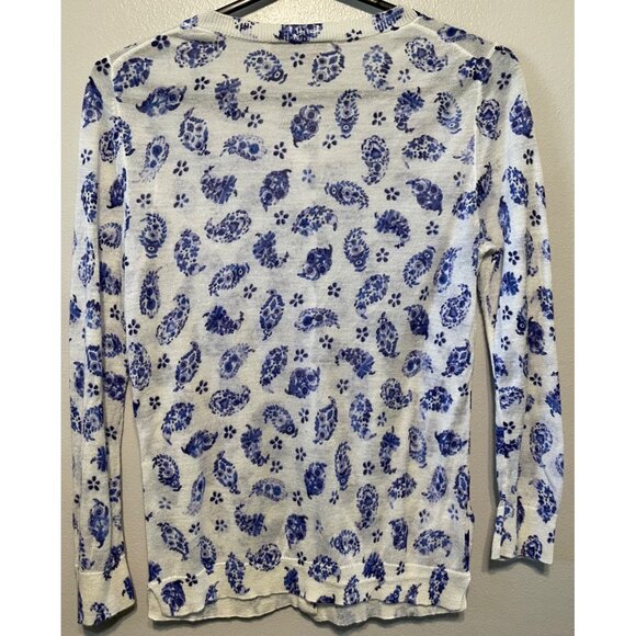 💙 LOFT XS Blue & White Paisley Cardigan – Lightweight Knit Sweater - Picture 5 of 8